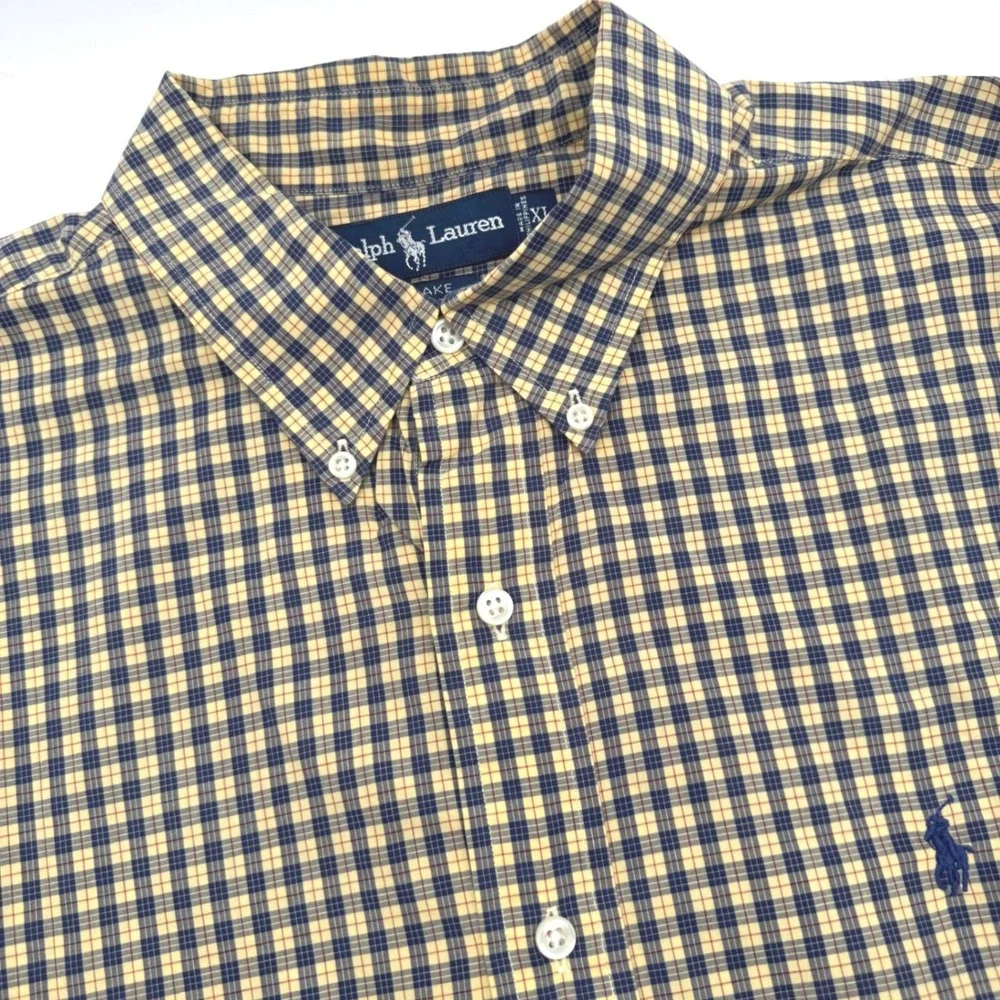Polo‎ Ralph Lauren Blake Yellow Blue Gingham Check Button Down Shirt Men's XL